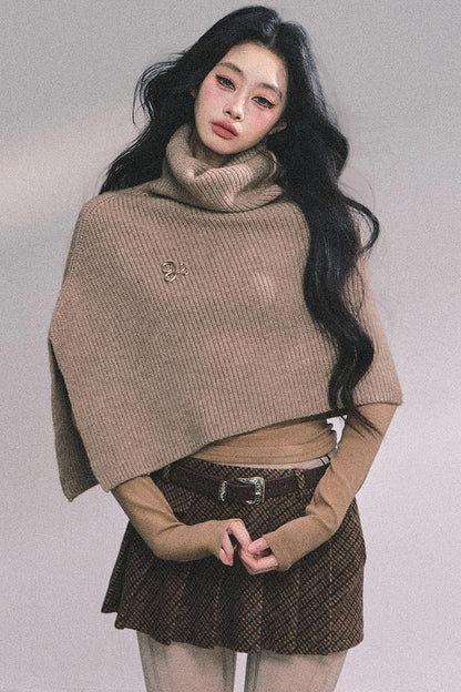 Lightweight Knit Shawl Turtleneck Sweater Set