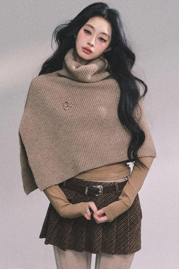 Lightweight Knit Shawl Turtleneck Sweater Set