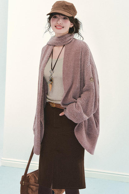 Chenille Knit Scarf Cardigan