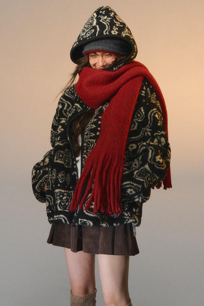 Jacquard Fleece Hooded Jacket