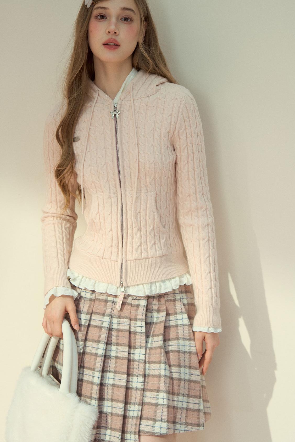 Milk Powder Fur Collar Knit Jacket