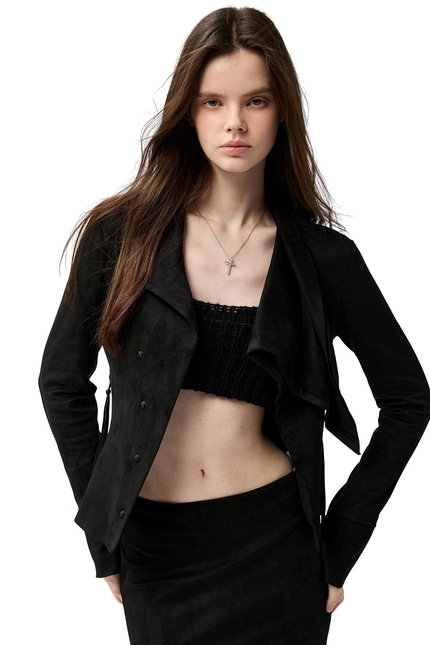 Temperament Black Suede Jacket Set-Up