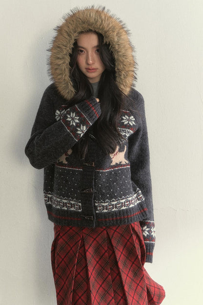 Dark Gray Fair Isle Knitted Jacket Set-Up