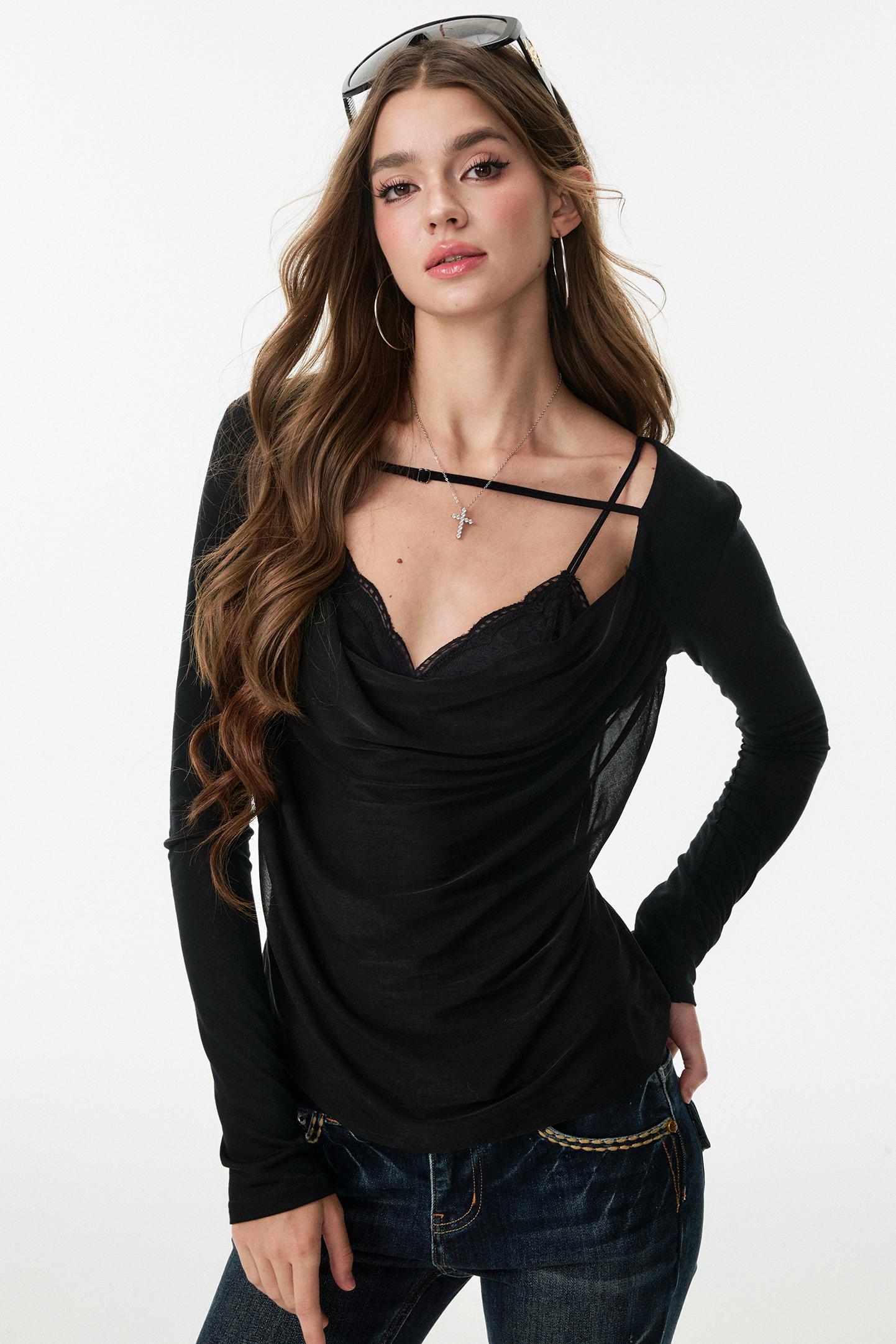 Swing Chiffon V-neck Long Sleeve Shirt