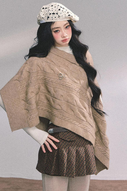 Twist Gray Knit Sweater Cloak