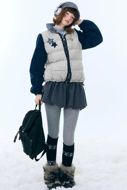 Star Print Color-Blocking Cotton Coat