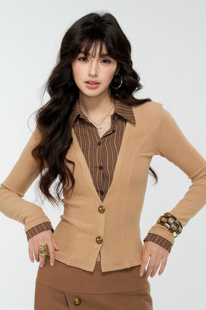 Coffee Knit Two-Piece Top Set-Up