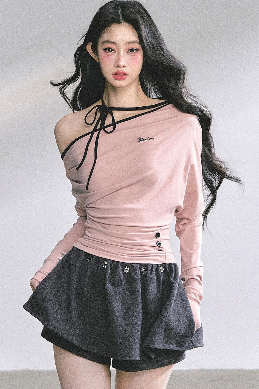 Korean Autumn Gray Halterneck Top