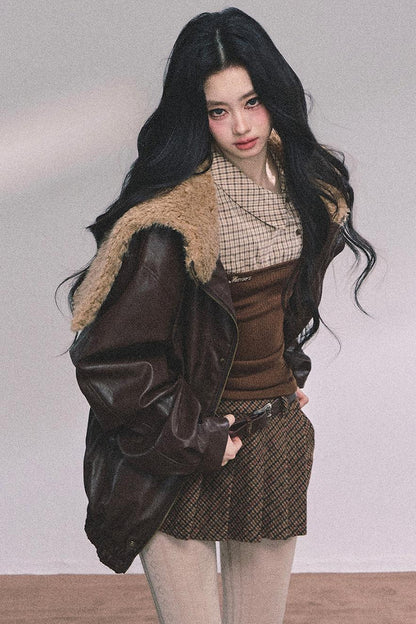 Autumn Navy Lambswool Leather Jacket