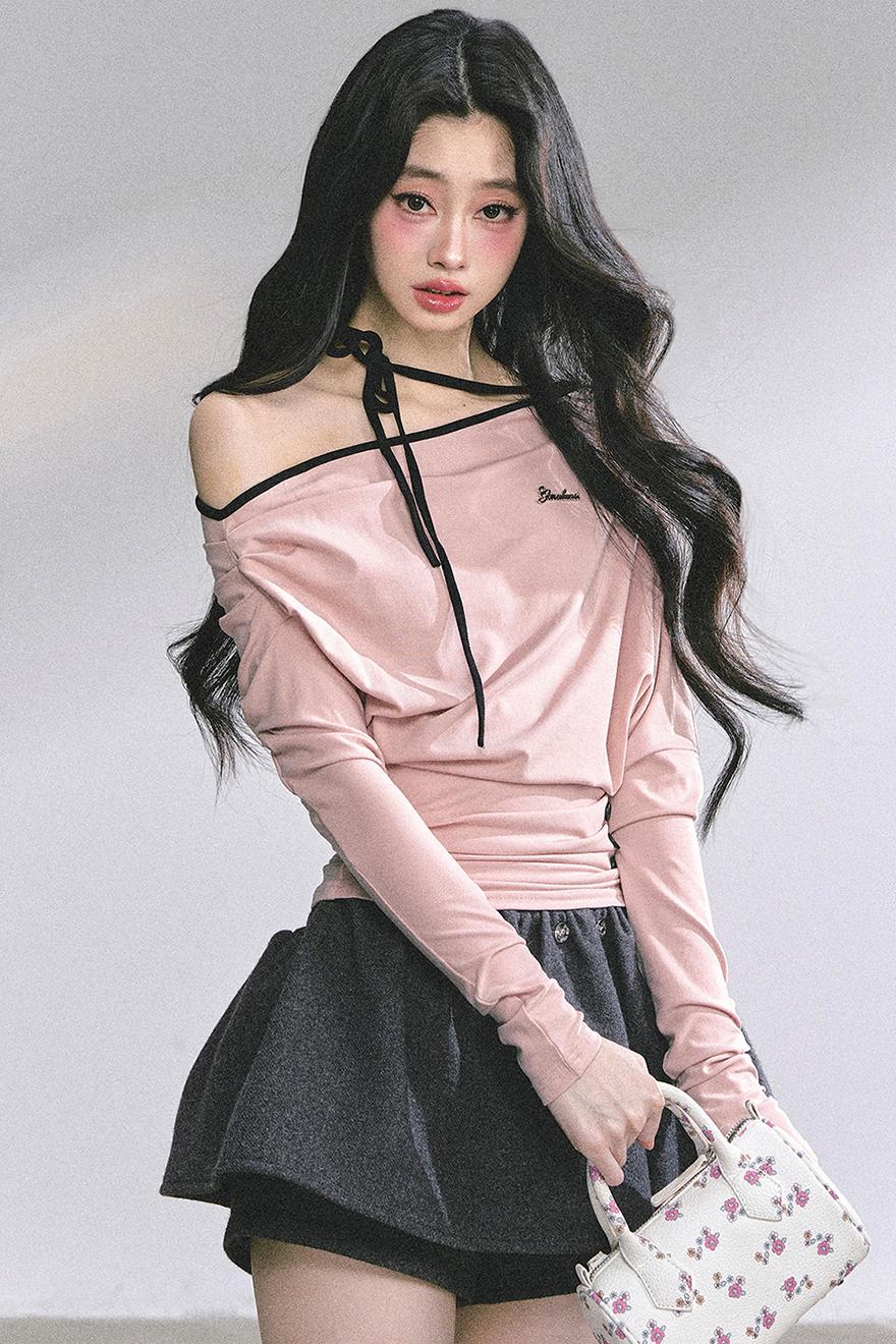 Korean Autumn Gray Halterneck Top