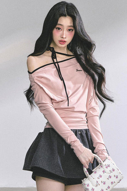 Korean Autumn Gray Halterneck Top