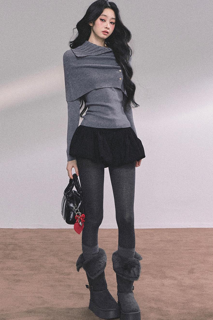 Korean Knit T-Shirt Shawl Set