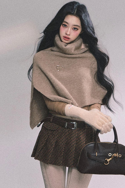 Lightweight Knit Shawl Turtleneck Sweater Set