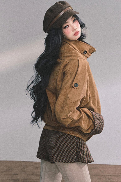 Hazelnut Velvet Jacket Skirt Set-Up