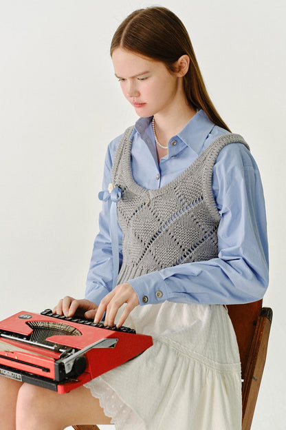 채워진 모찌 울 니트 조끼 