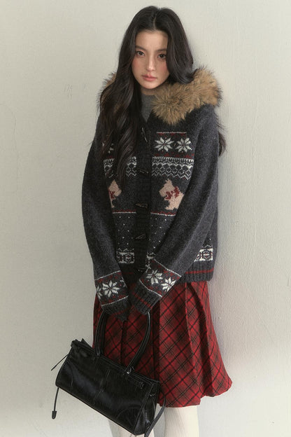 Dark Gray Fair Isle Knitted Jacket Set-Up