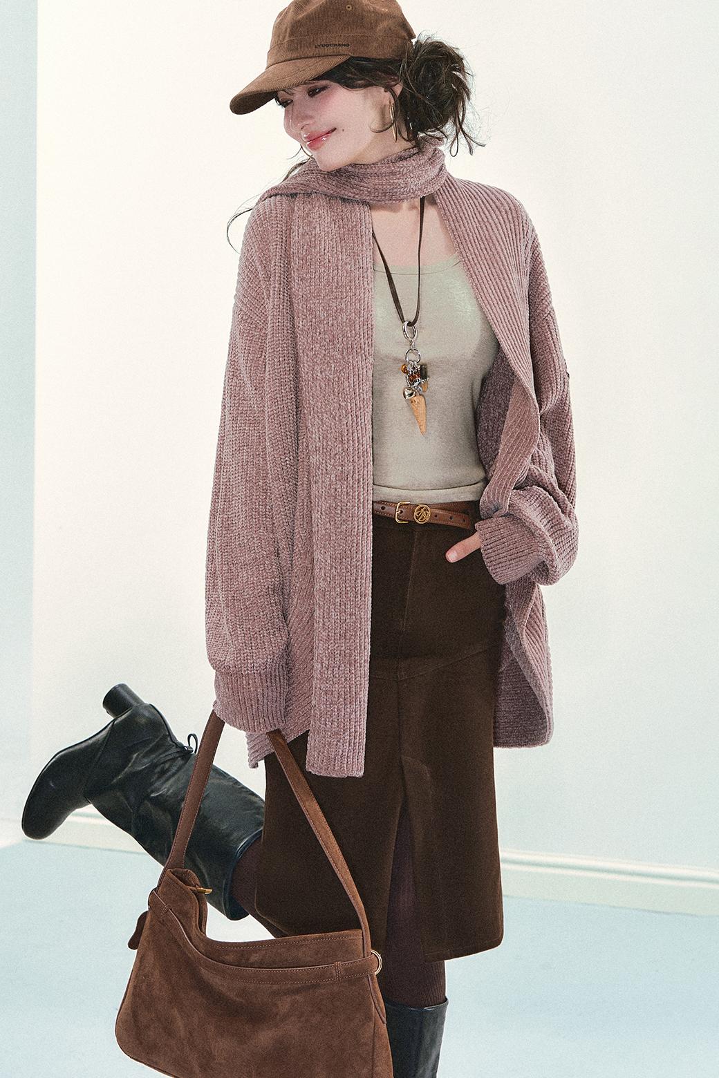 Chenille Knit Scarf Cardigan