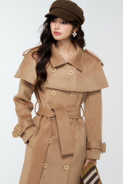 Coffee-Colored Woolen Cloak Coat Set-Up
