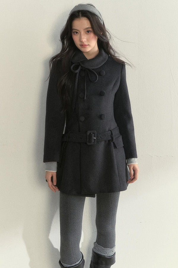 Gentle Lady Double-Breasted Mid-Length Coat Set