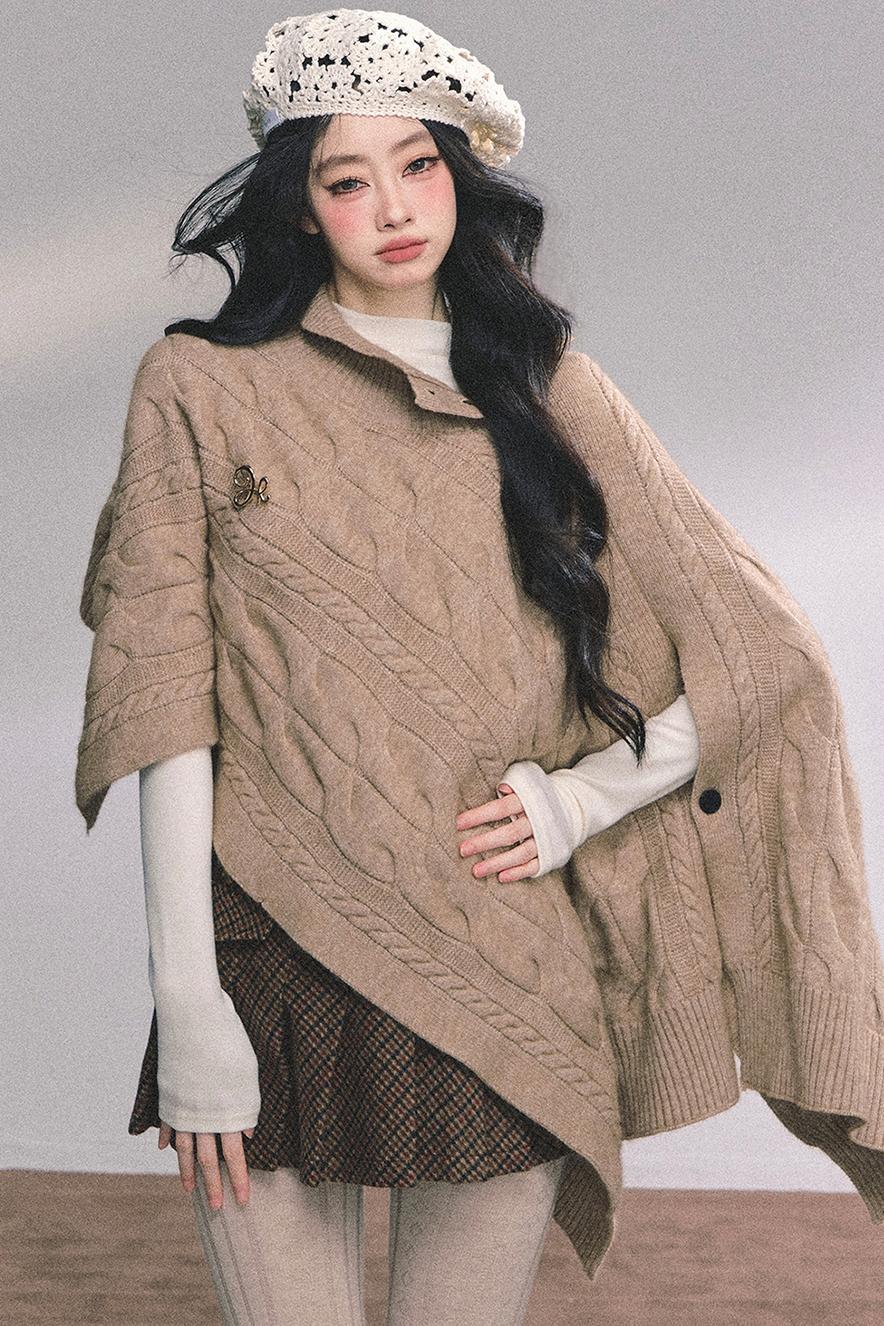 Twist Gray Knit Sweater Cloak