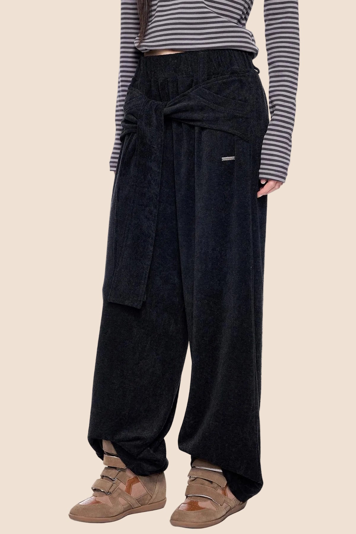 Tie-Up Structured Drape Pants