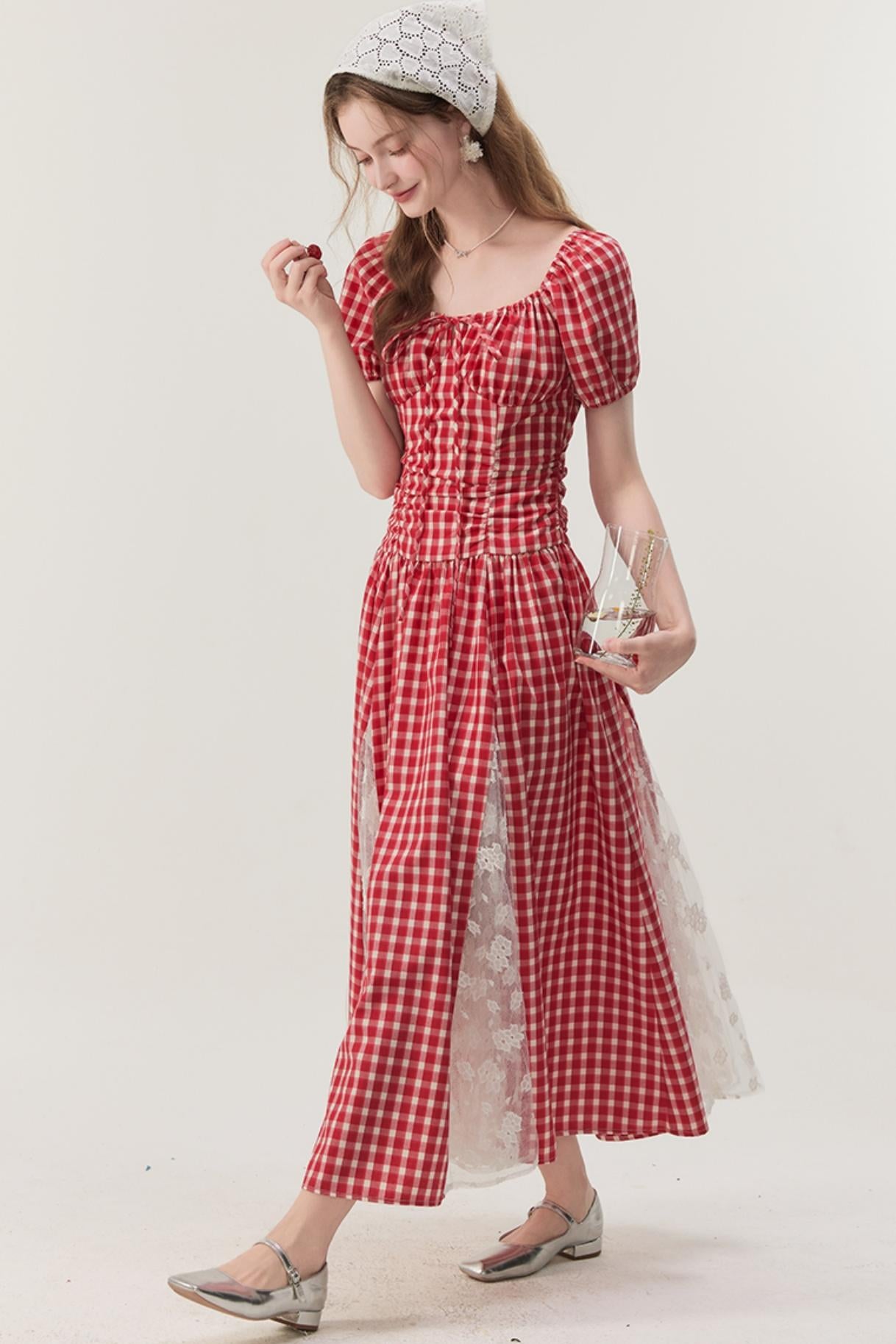 Pink Plaid Lace A-Line Dress