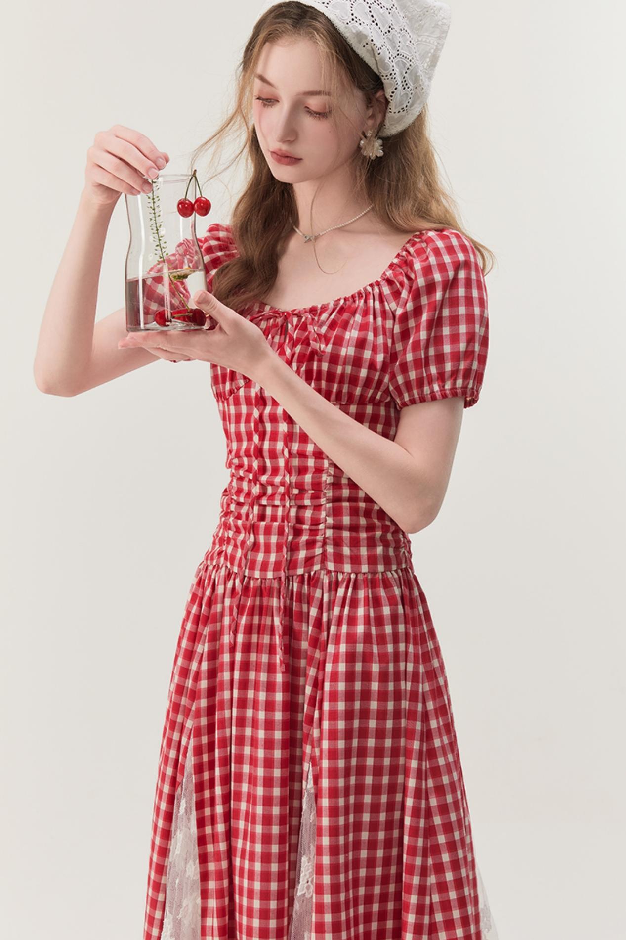 Pink Plaid Lace A-Line Dress