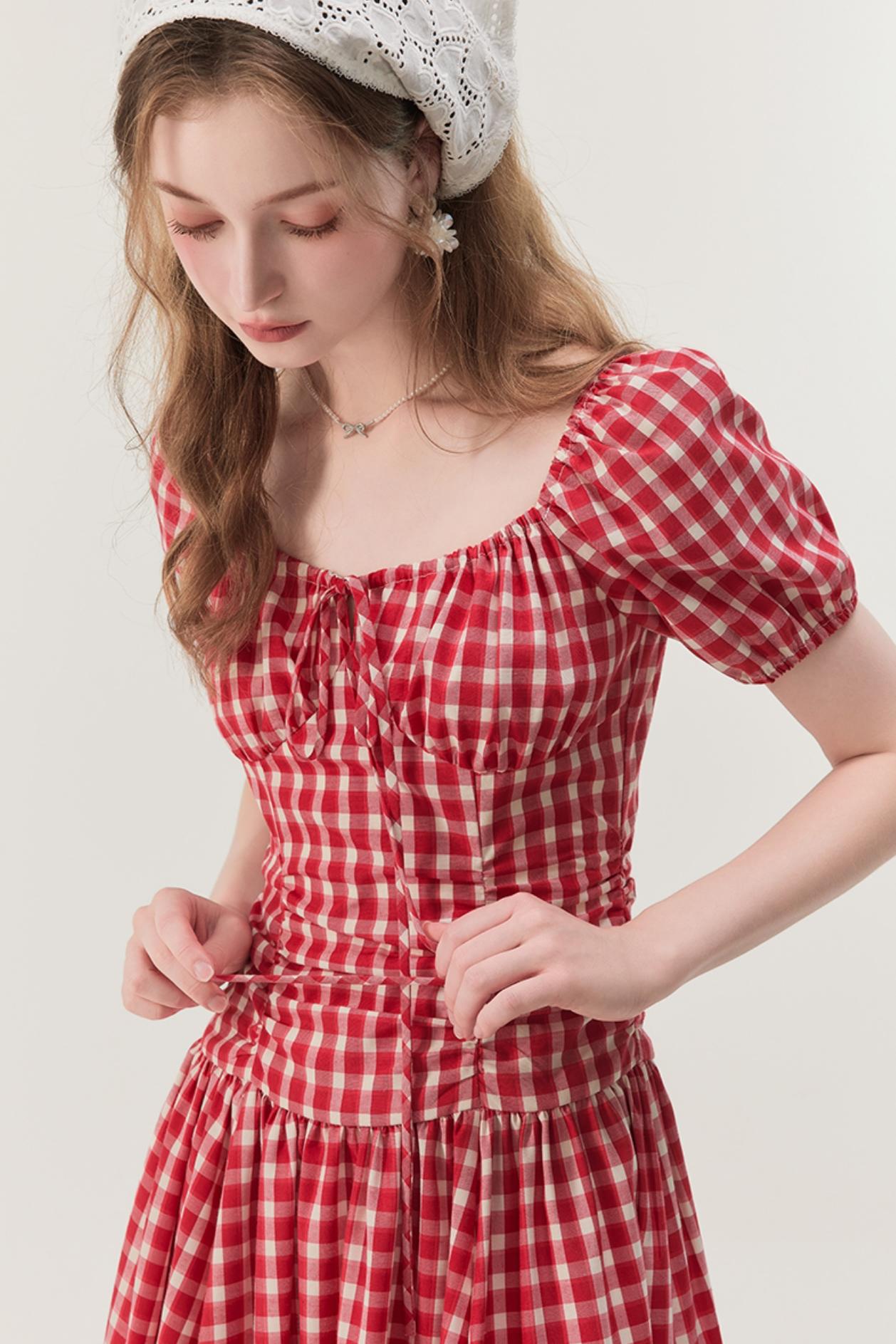 Pink Plaid Lace A-Line Dress