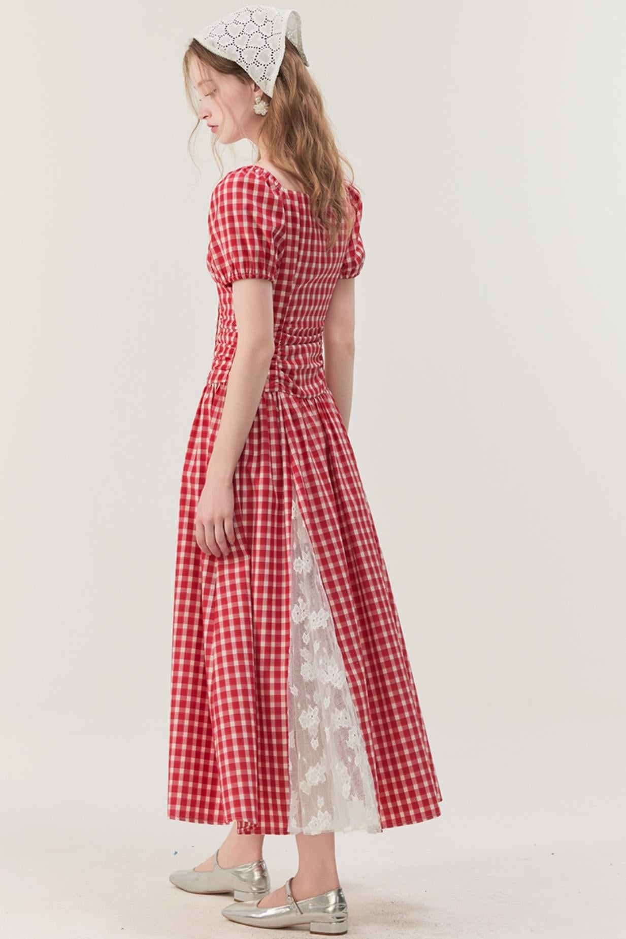 Pink Plaid Lace A-Line Dress