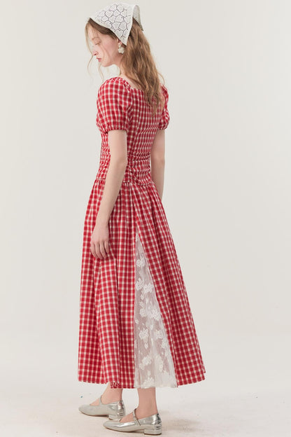 Pink Plaid Lace A-Line Dress