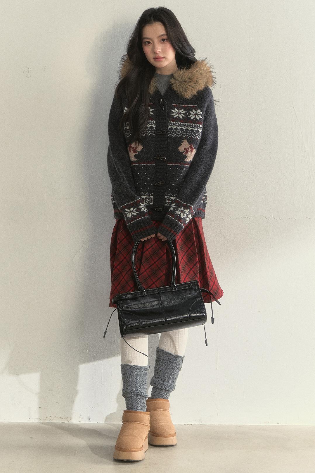 Dark Gray Fair Isle Knitted Jacket Set-Up