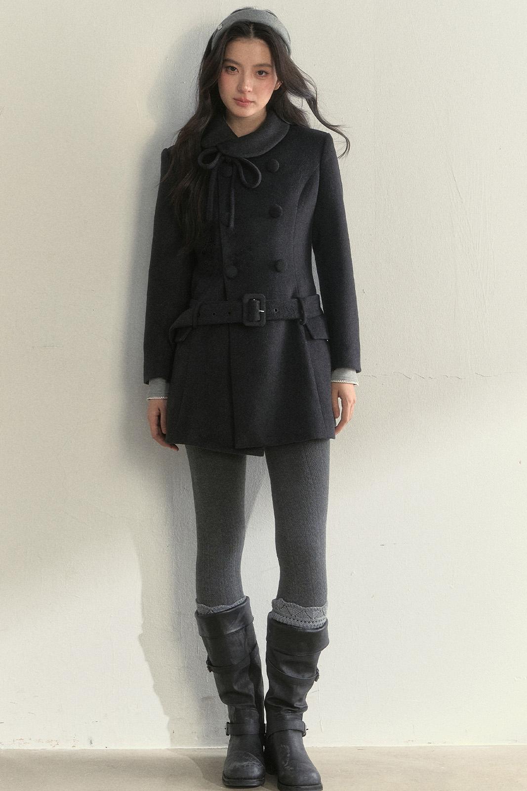 Gentle Lady Double-Breasted Mid-Length Coat Set-Up