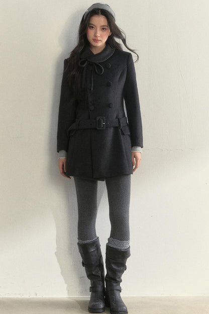 Gentle Lady Double-Breasted Mid-Length Coat Set-Up