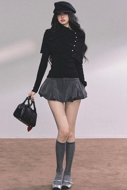 Korean Knit T-Shirt Shawl Set