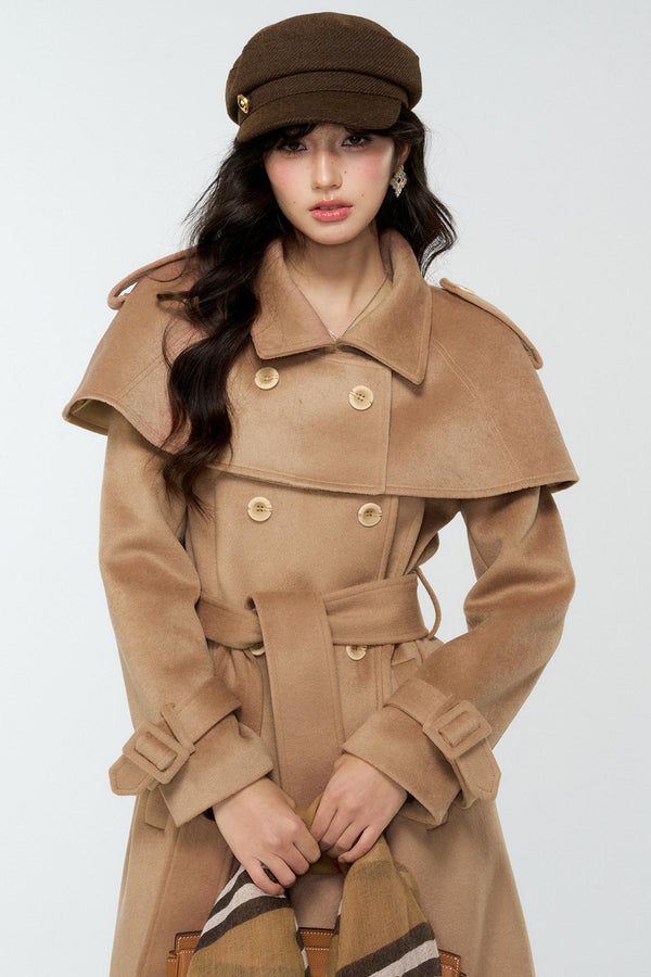 Coffee-Colored Woolen Cloak Coat Set-Up