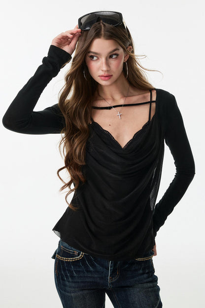 Swing Chiffon V-neck Long Sleeve Shirt