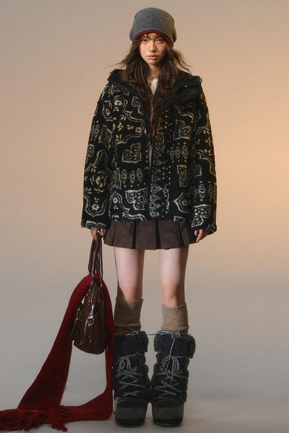 Jacquard Fleece Hooded Jacket