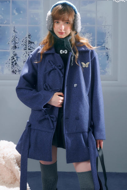 American Retro Bow Pocket Woolen Coat