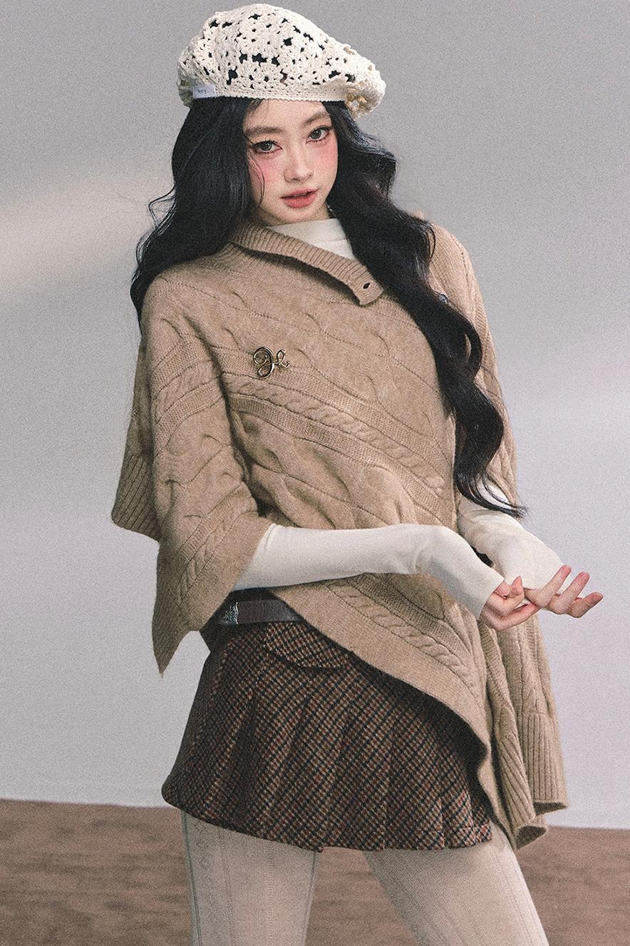 Twist Gray Knit Sweater Cloak