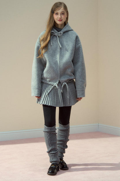 Gray Pink Wool Fur Collar Jacket