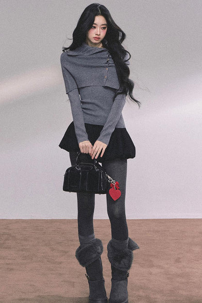 Korean Knit T-Shirt Shawl Set