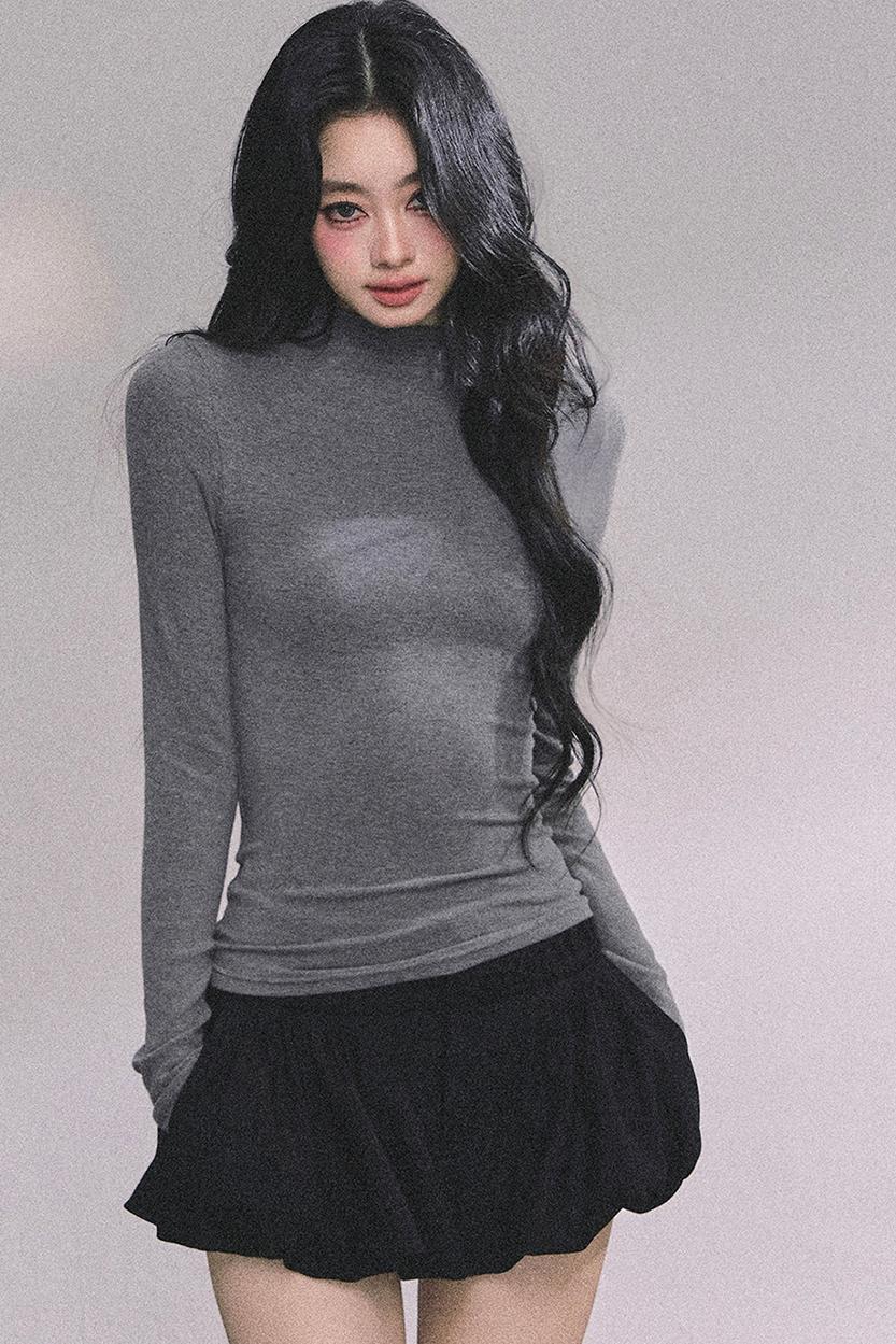 Semi-High-Neck Long-Sleeved Autumn Inner T-Shirt Top