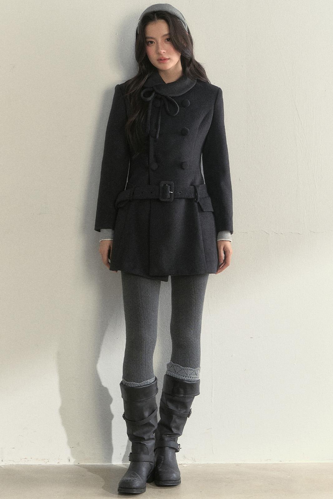 Gentle Lady Double-Breasted Mid-Length Coat Set-Up