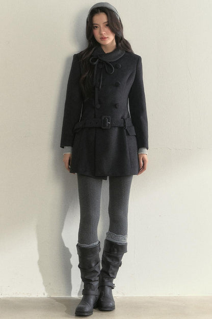 Gentle Lady Double-Breasted Mid-Length Coat Set-Up