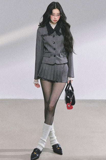 French Pleated Short Skirt Set-Up