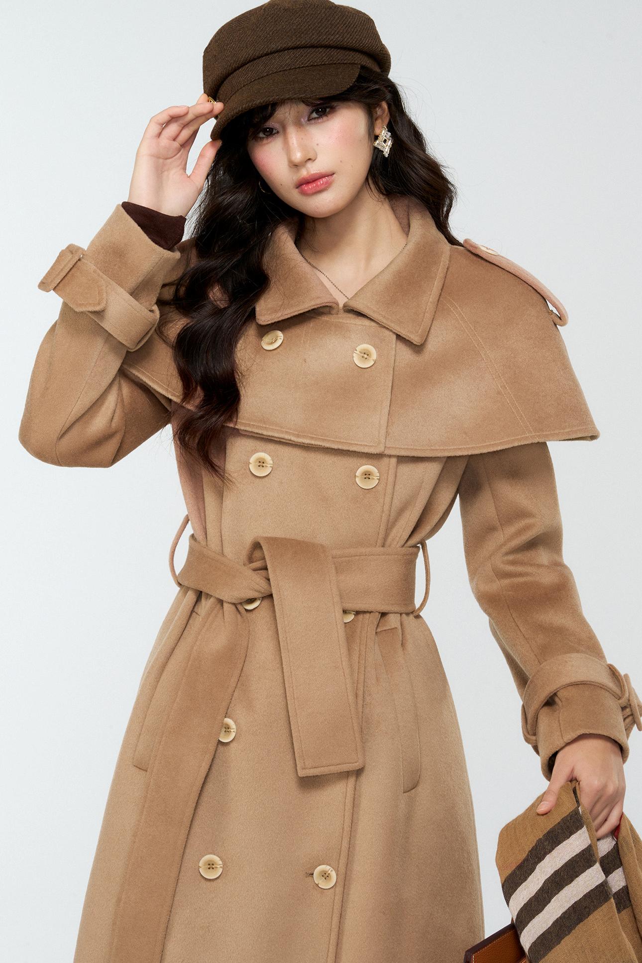 Coffee-Colored Woolen Cloak Coat Set-Up