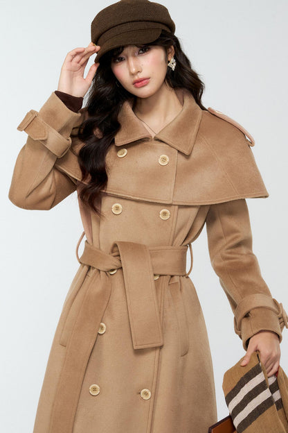 Coffee-Colored Woolen Cloak Coat Set-Up
