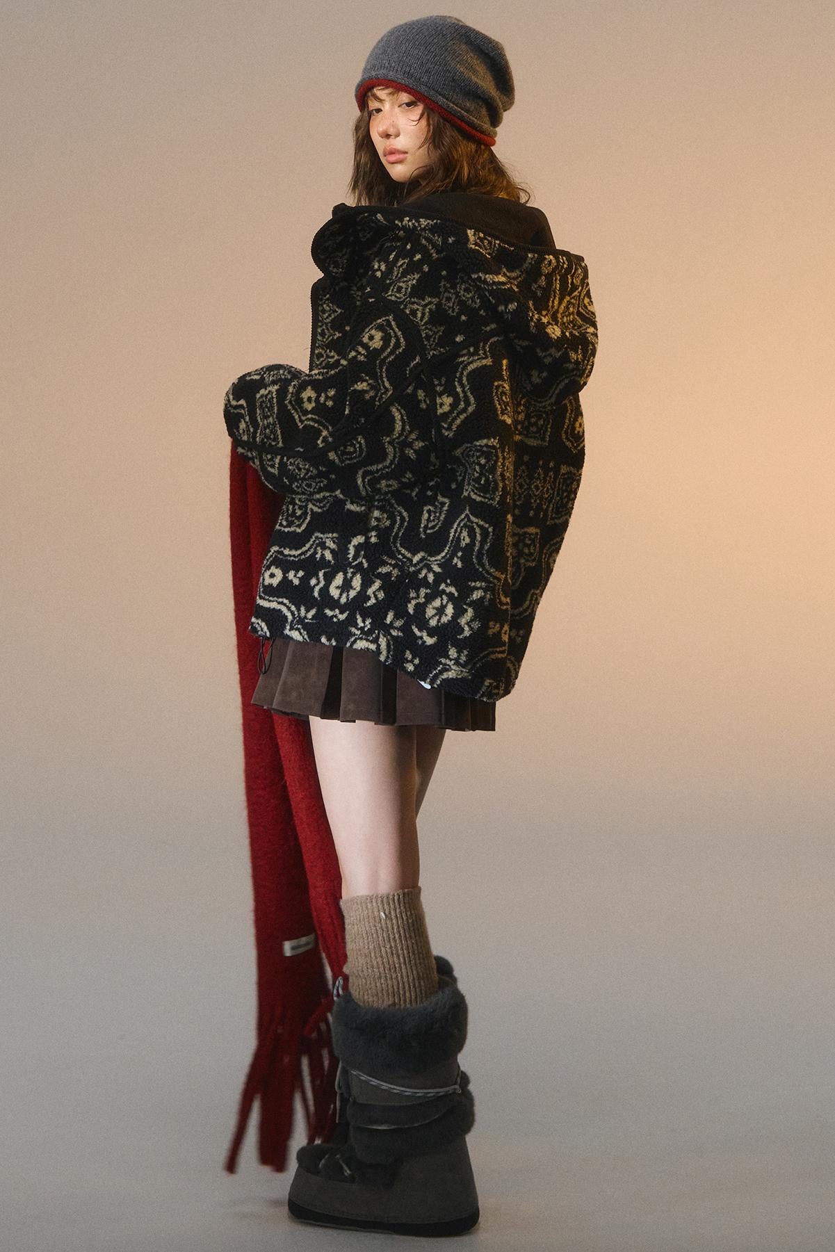 Jacquard Fleece Hooded Jacket