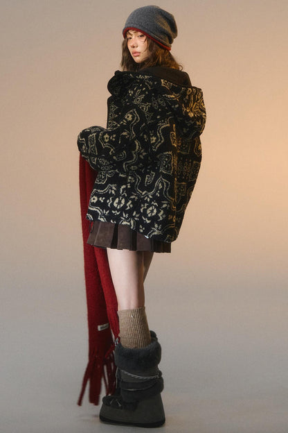 Jacquard Fleece Hooded Jacket