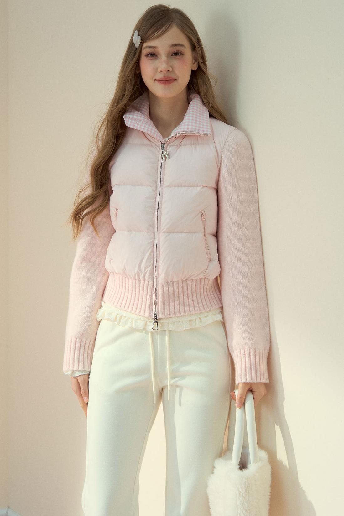 Pink Cloud Knitted Down Jacket